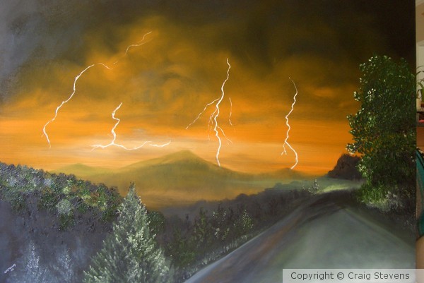 Lightning on Mountain Road at Night