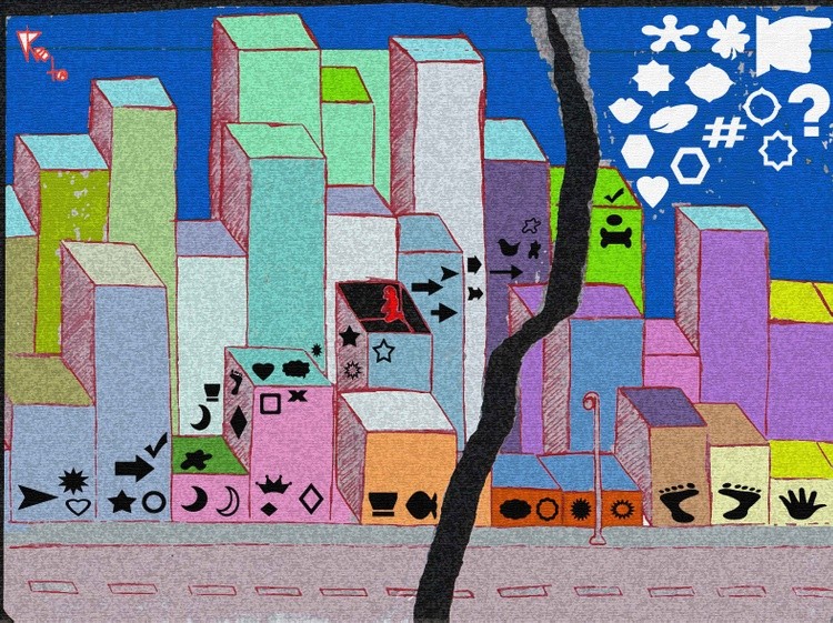 ciudad de edificios y cubos en (al) rojo c copiar
