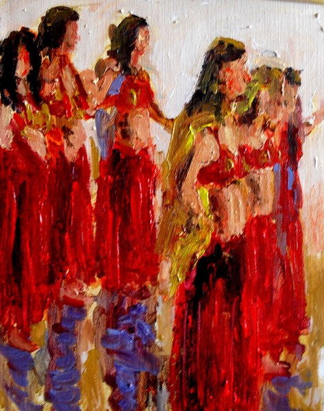 The belly dancers in red