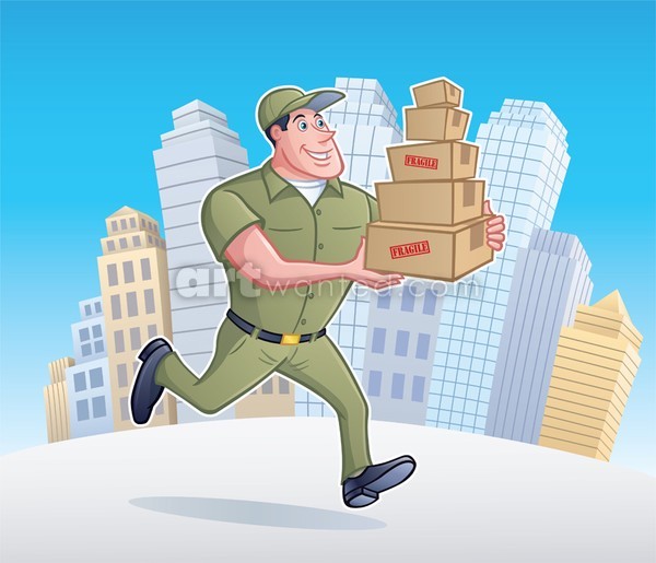 Delivery Man Running with Packages