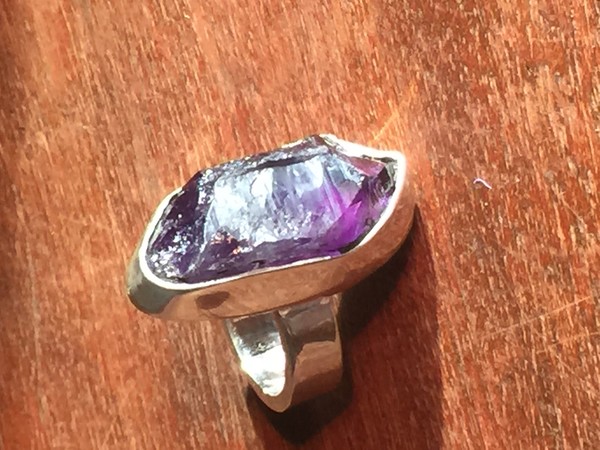 32 carat Caveman cut Amethyst & Sterling ring 