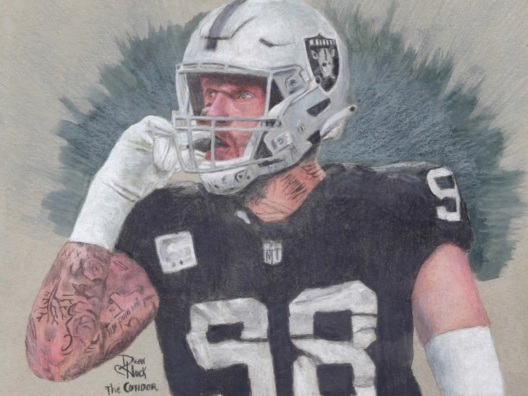 Maxx Crosby - TATTOOED WARRIOR - Colored pencil drawing by Dean Huck