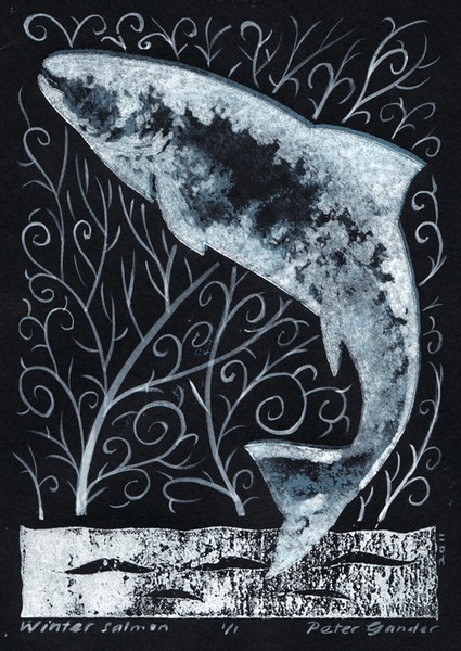 Winter salmon monoprint
