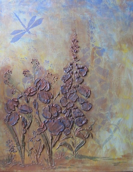 Bronze and Blue Floral relief