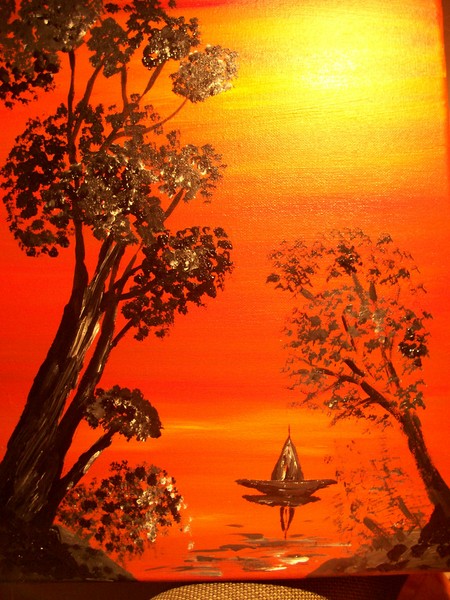 ARTBYZOE ORIGINAL ORANGE RED SEASCAPE PAINTING 