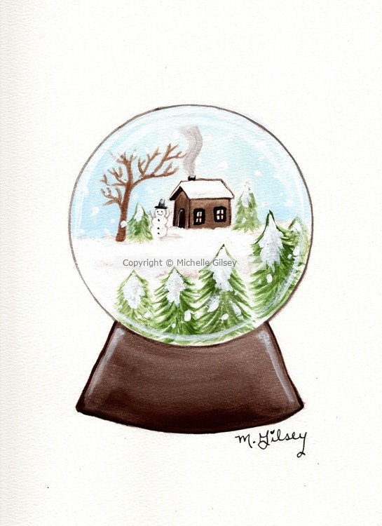 Snowglobe cabin winter scene