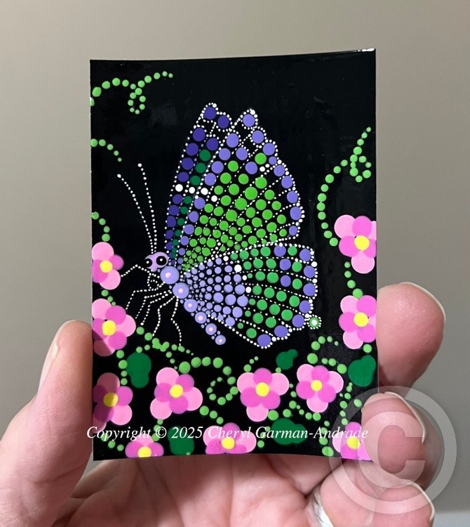 Green and Purple Butterfly Dot Art ACEO