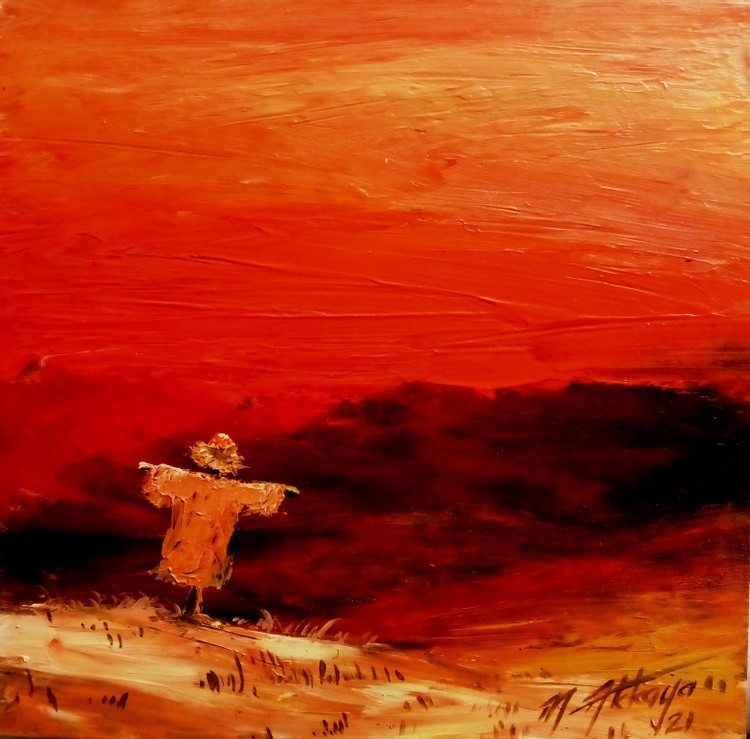scarecrow watching the red horizon