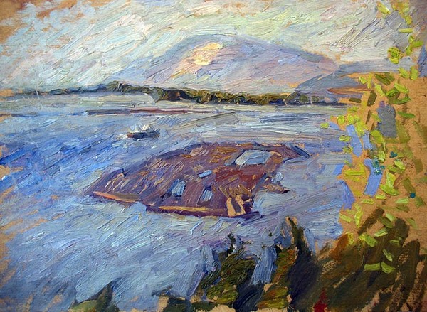 The Wood floating on the Volga-river. Zhiguli 1979