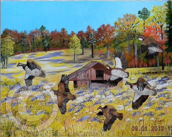 Red Barn with Quail