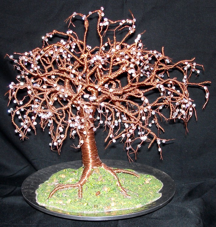 Crystal Willow - Wire Tree Sculpture, with glass b