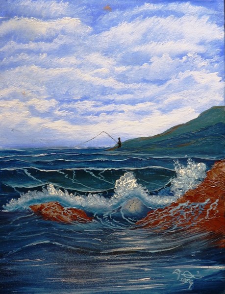 Lone Fisherman by the the sea - Sold