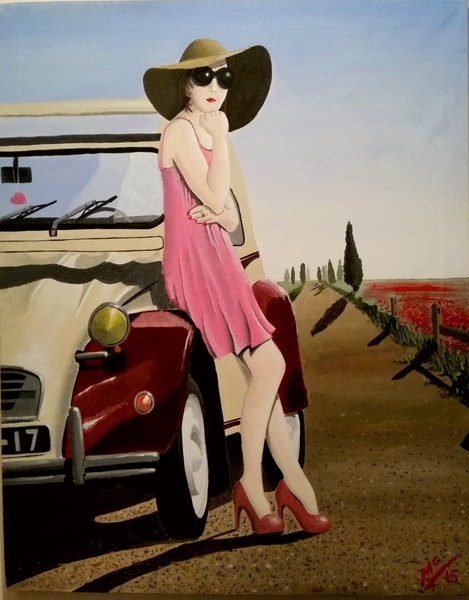 La jolie jeune fille et son citroen