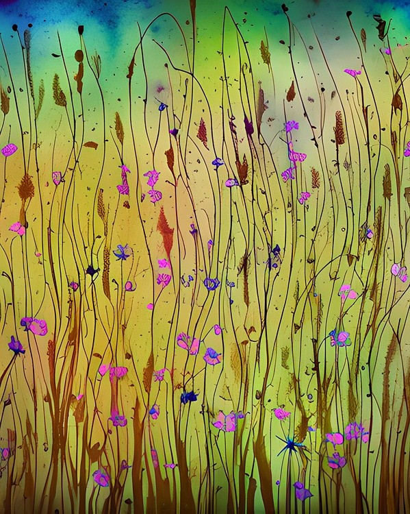 Watercolor purple wildflowers