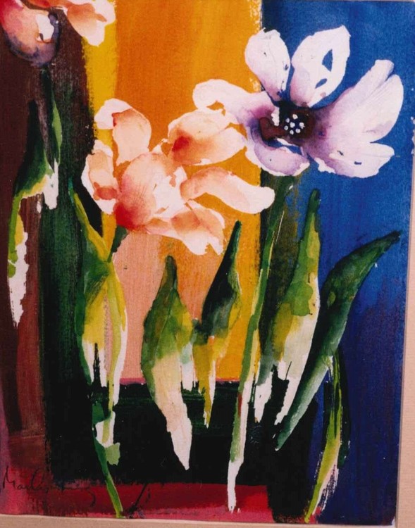 Flowers with watercolor and acrylic