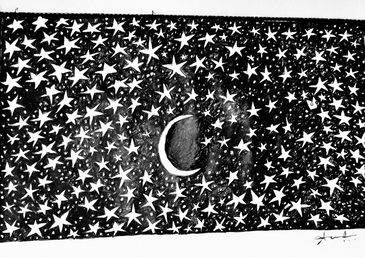 Moon,stars pen art 