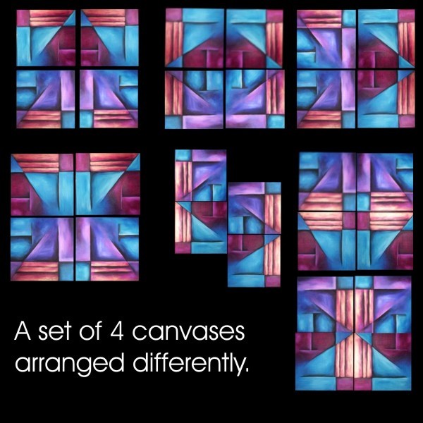 Vibrant Cube Abstract set of 4 canvases