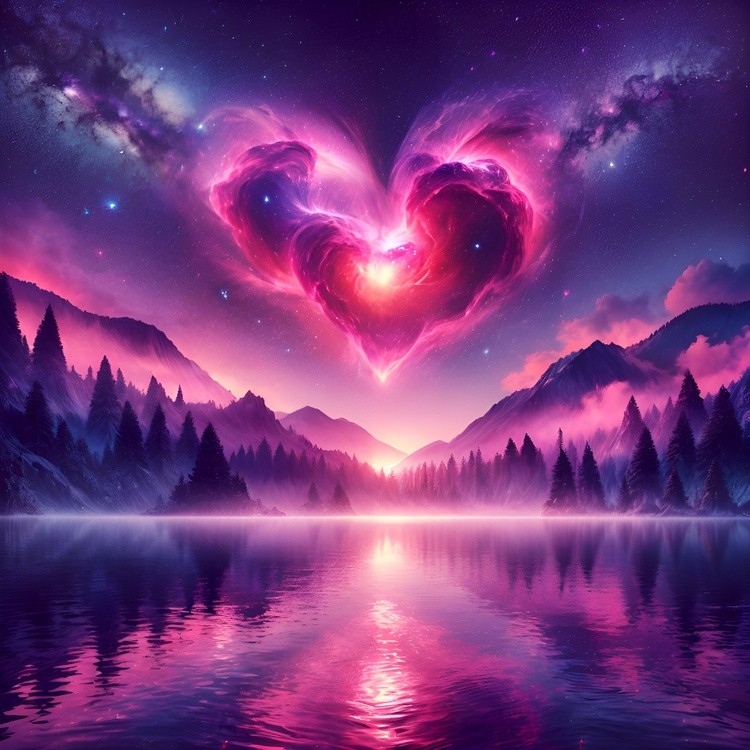 lovBeautiful landscape heart journey of mind on the planet love. landscape, heart, love, water, sky,