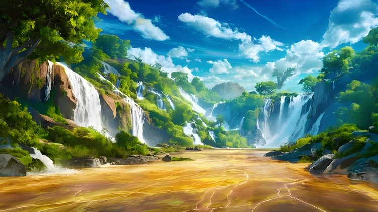 Breathtaking waterfalls in a serene landscape