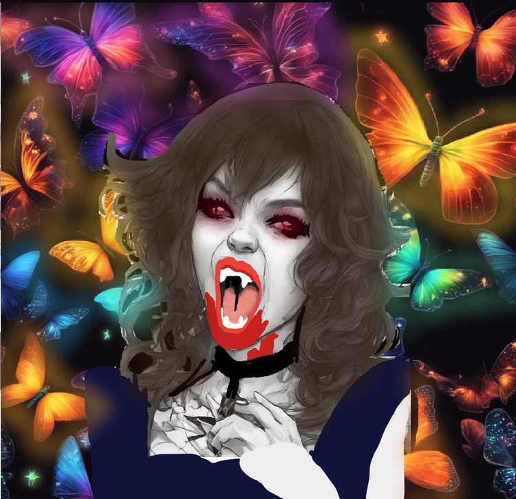 ai vampire rainafang glowing rainbowbutterflies screaming vampire