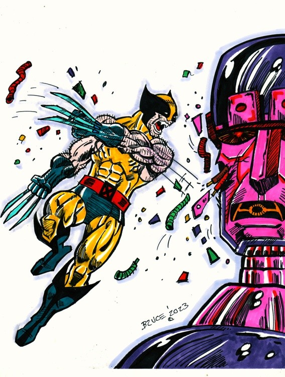 Wolverine versus a Sentinel!