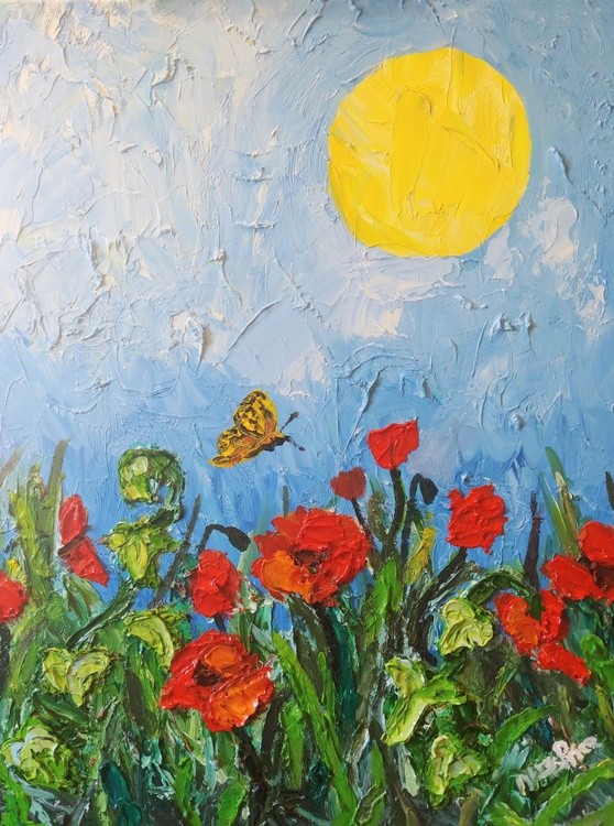Poppies, Ivy, and Butterfly