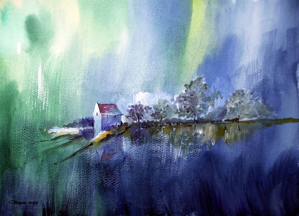 Green-blue atmosphere