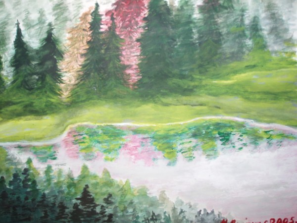The red invader by the lake