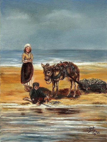 Children at Dutch shoreline