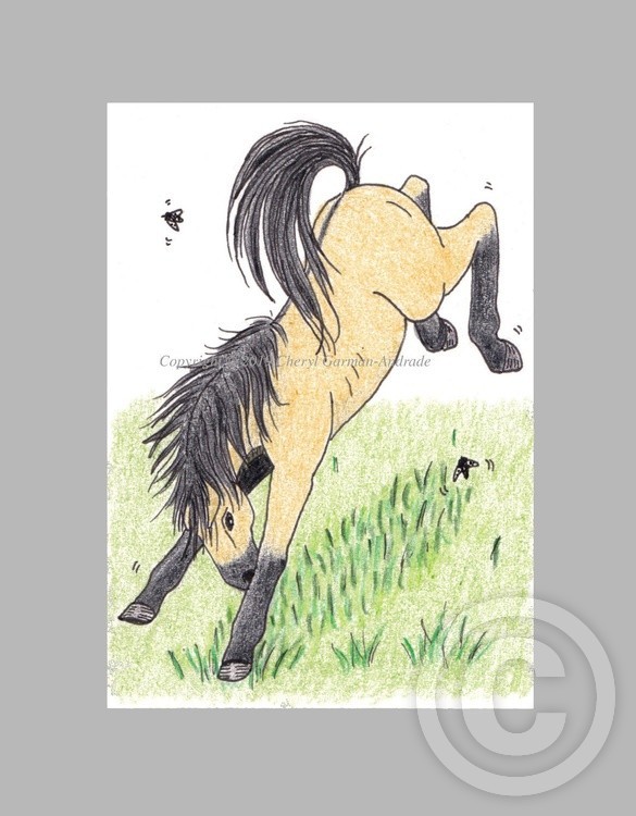 Bucking Dun Horse & Flies ACEO