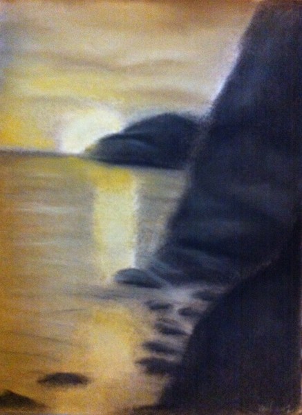 Dark sea sunset pastel art