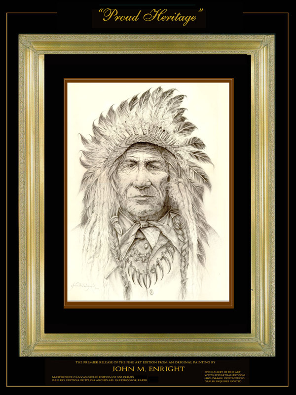 Indian Chief Portrait in Pencil by John Enright