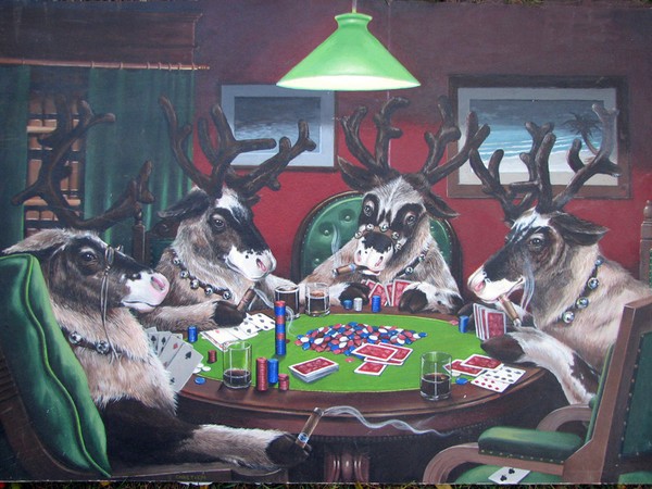 Reindeer playing poker