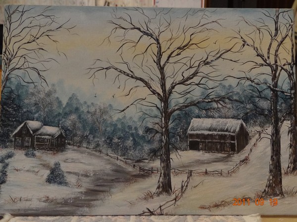 Aunt Aggies Farm in Cold Winter-Oil