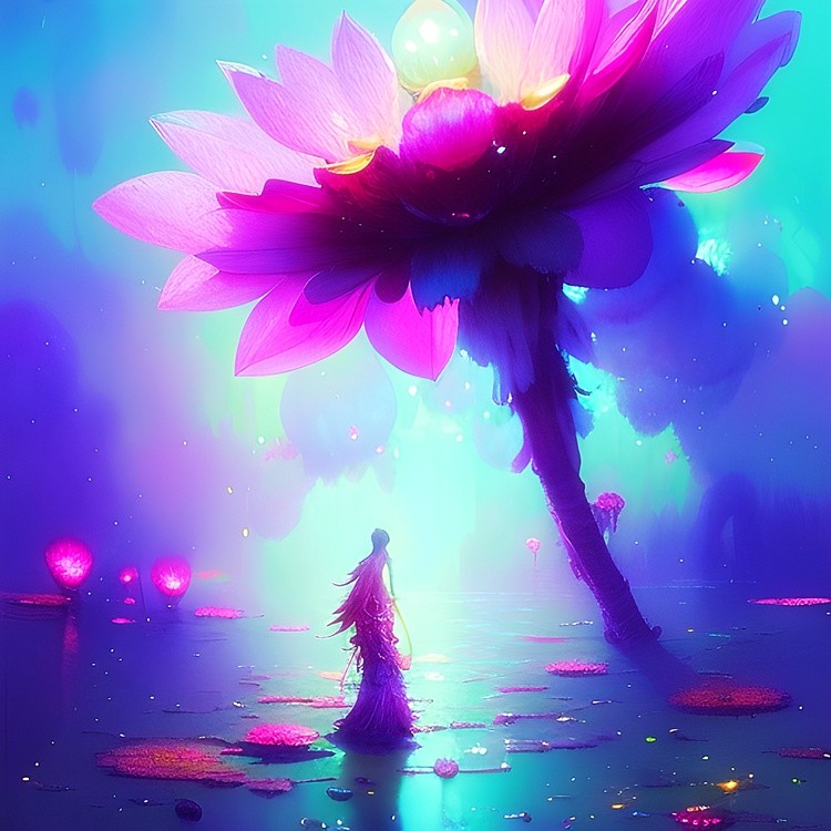 Woman and big pink flower