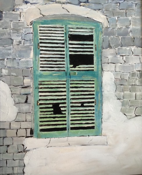 Old Green Louvered Window