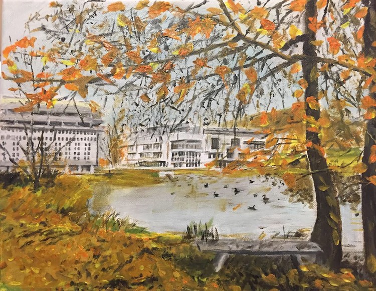 Fall Scene on University Campus in England