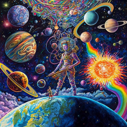 ahlecZ Cluttered solar system cycle in the style of Callie Fink 0d392842-b223-4d6e-a930-d81c580d5c5b