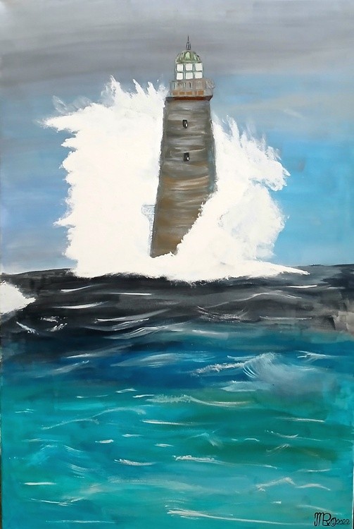 Waves Crashing Behind a Lighthouse