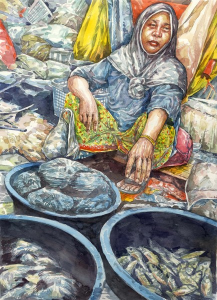 Fish for sale morning market Malaysia.