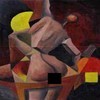 seated nude with shapes