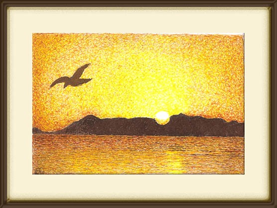 A gaivota e o sol nascendo