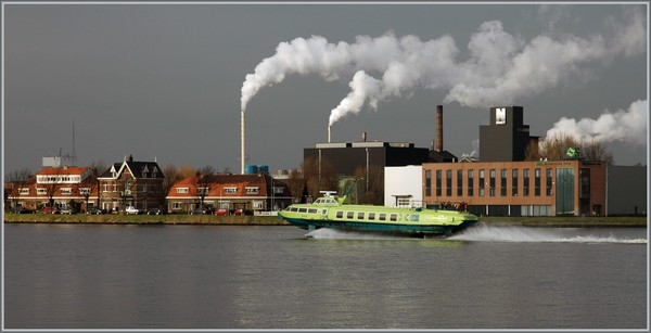 Hydrofoil boat on Northsea canal above Amsterdam