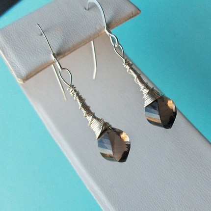 Sterling Silver and Smokey Quartz Twist Earrings