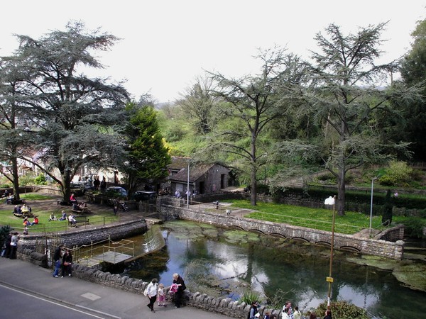 Looking down at the weir at Cheddar Gorge