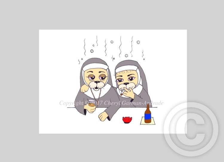 Whimsical Bad Habit Nuns Illustration