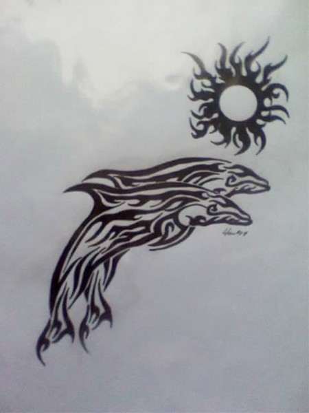 Tribal Dolphins With Sun