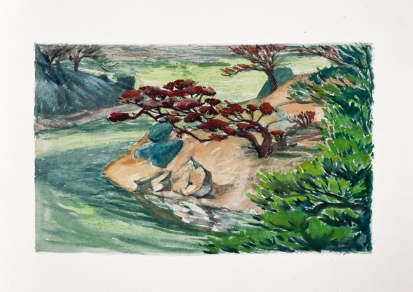 4.Lake- garden.( Kyoto-Japan.)Water-color.50x35cms