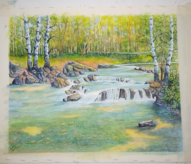 Sream running by 5 Birch Trees