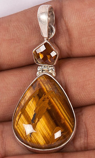 Natural Orange Tiger Eye Sterling Silver pendant